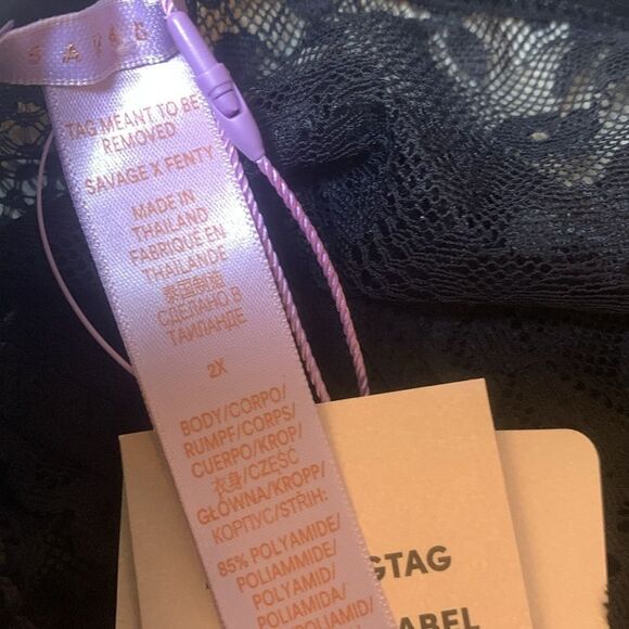 Savage X Fenty Romantic Corded Lace High-Waist Thong Caviar 2X - Picture 8 of 8